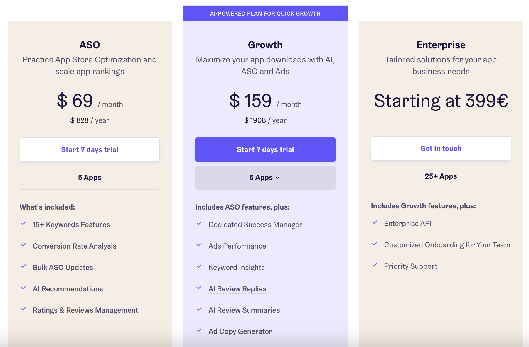 Image depicting pricing options for AppRadar