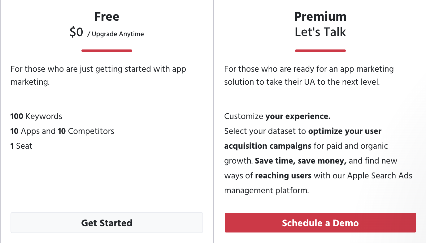 Image depicting pricing options for MobileAction