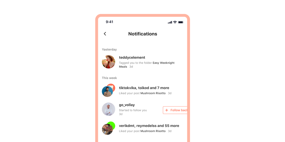 Screens of Notifications
for Social Networking App
