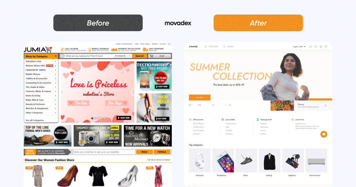 the redesigned interface for the Jumia marketplace